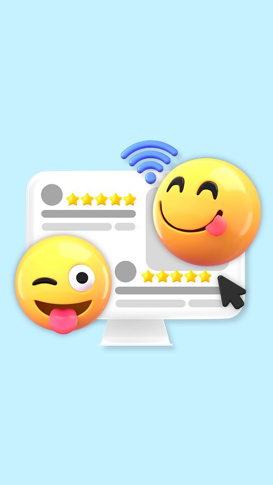 Positive business reviews iPhone wallpaper, 3D emoticons, editable design