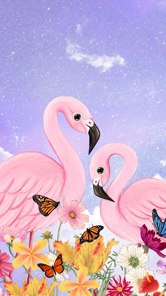Aesthetic flamingo iPhone wallpaper, rainbow sky design