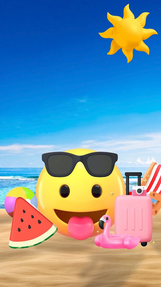 Summer travel iPhone wallpaper, 3D emoticons illustration, editable design