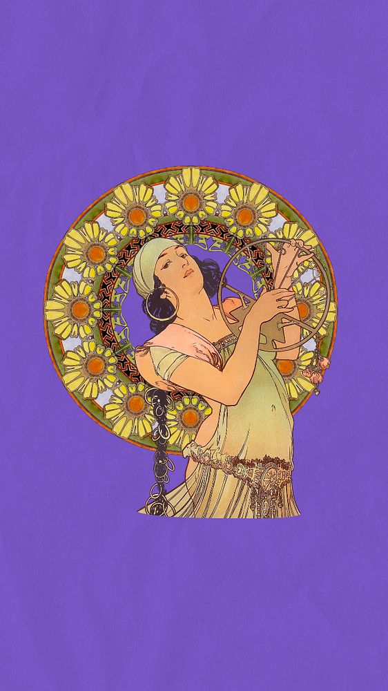 Alphonse Mucha's Salomé mobile wallpaper, vintage woman aesthetic background, remixed by rawpixel, editable design