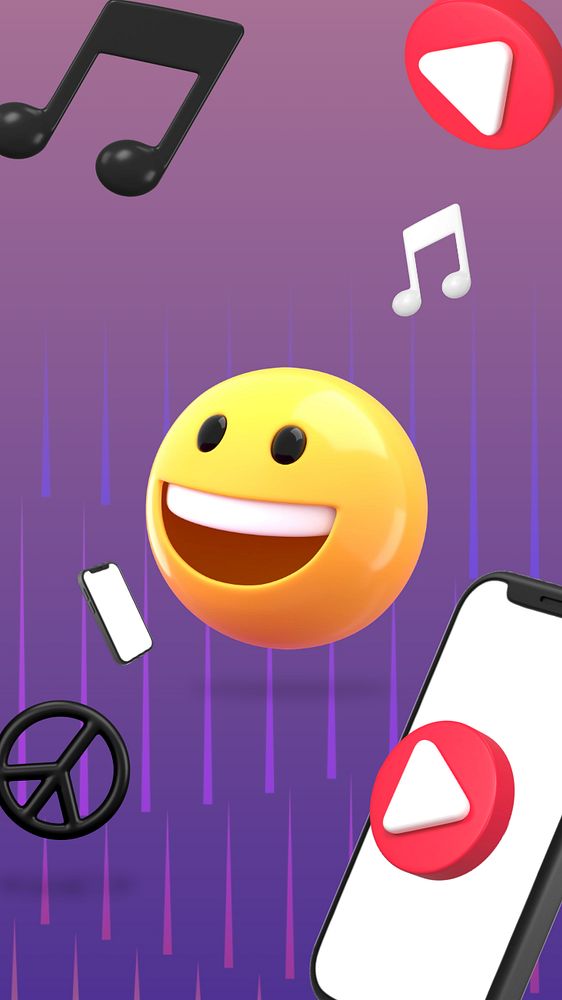 Smartphone entertainment mobile wallpaper, 3D media emoticon background, editable design