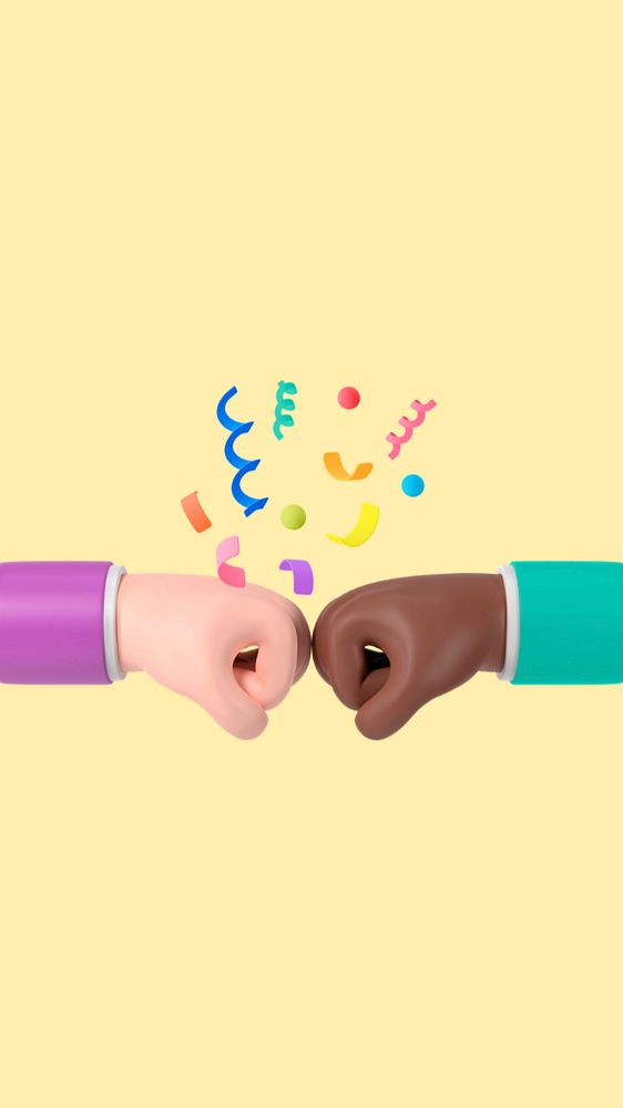 Diverse fist bump mobile wallpaper, 3D friendship background, editable design