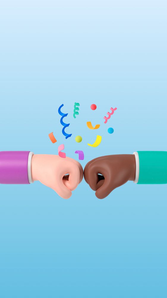 Diverse fist bump mobile wallpaper, 3D friendship background, editable design