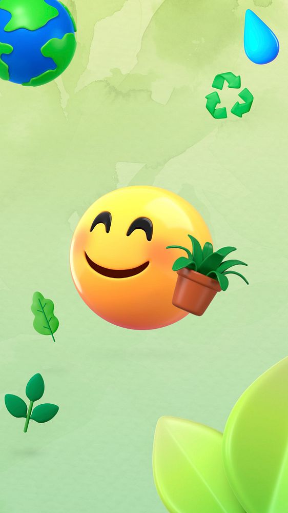 3D environment emoticon iPhone wallpaper, green illustration, editable design