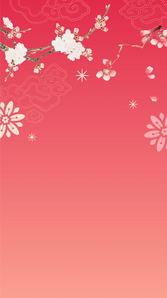 Cherry blossom sunset phone wallpaper, red gradient background, editable design