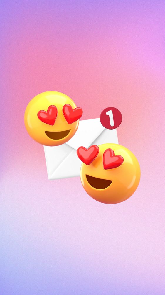 Love messages phone wallpaper, 3D emoticons background, editable design