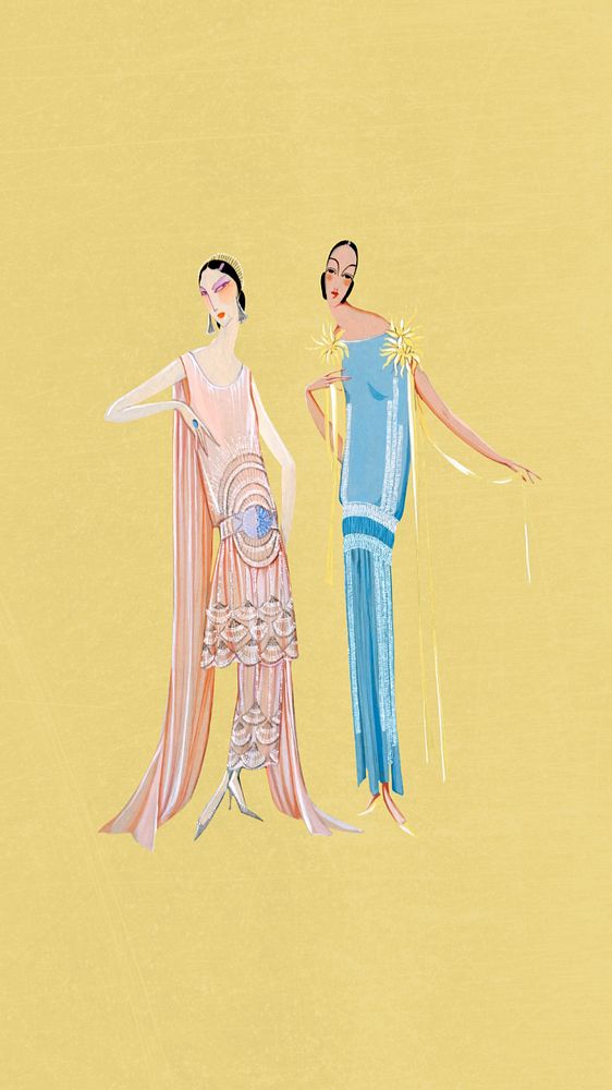 1920s women's fashion mobile wallpaper, remixed from the artwork of George Barbier, editable design