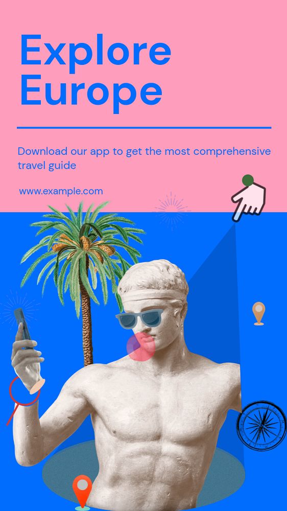 Explore Europe app Instagram story template, editable text and funky design