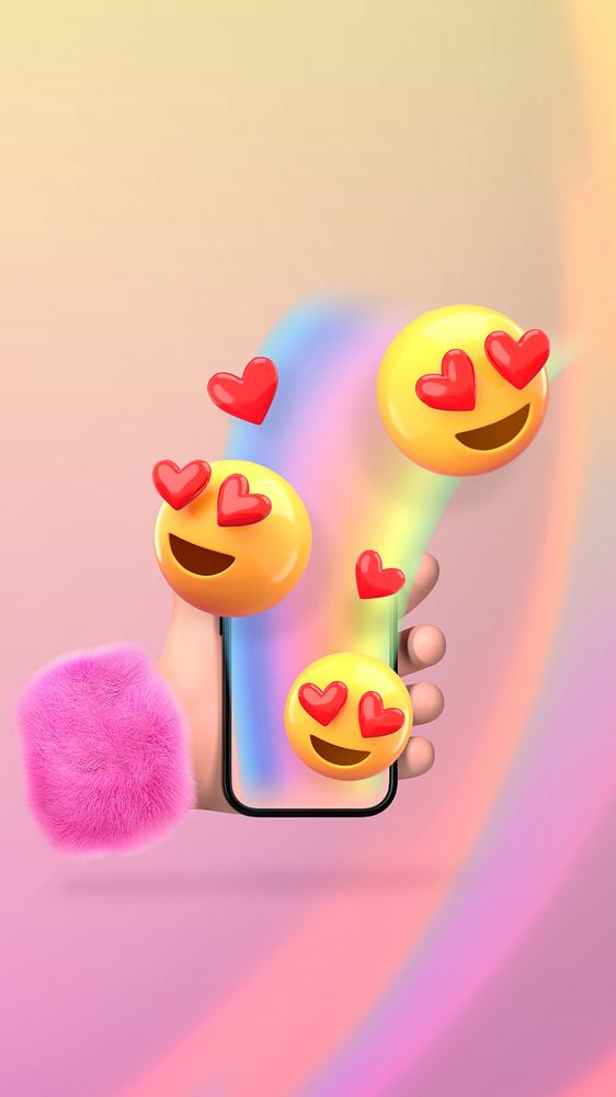 Love messages phone wallpaper, 3D emoticons background, editable design