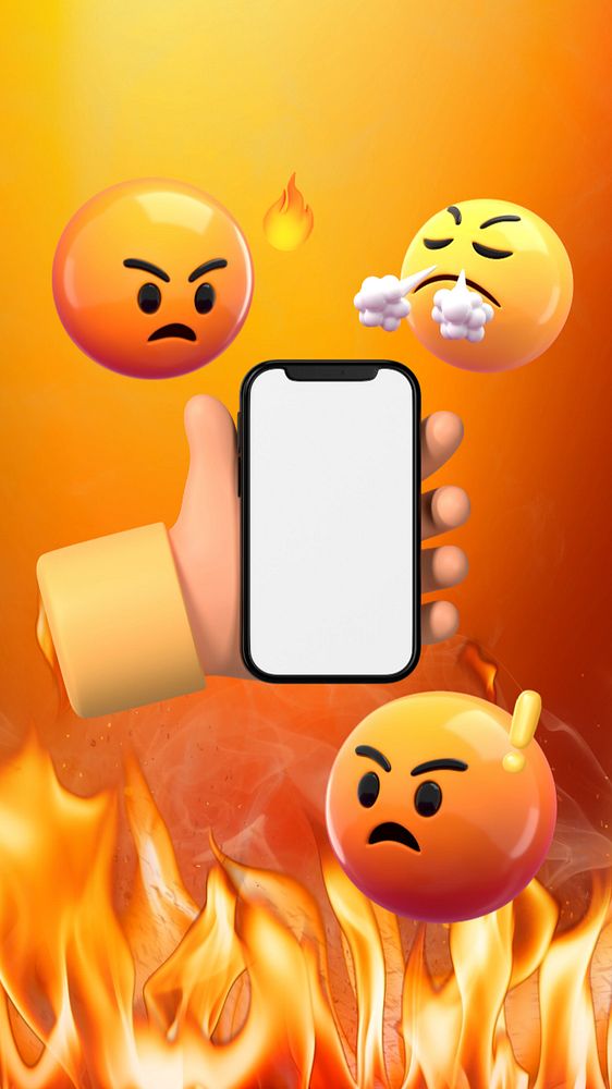 Angry emoticons iPhone wallpaper, blank phone screen, editable design