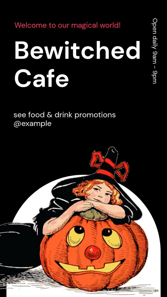 Bewitched cafe Instagram story template, editable text and funky design