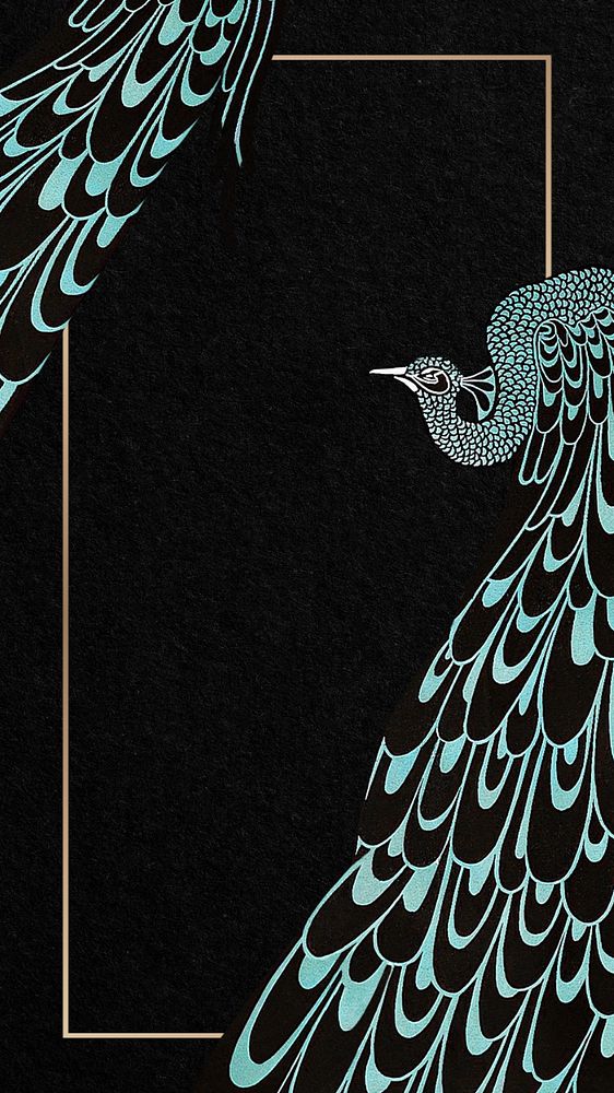 Editable peacock, black iPhone wallpaper, remixed by rawpixel