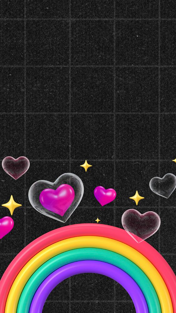 LGBTQ community 3D mobile wallpaper, black grid background, editable design