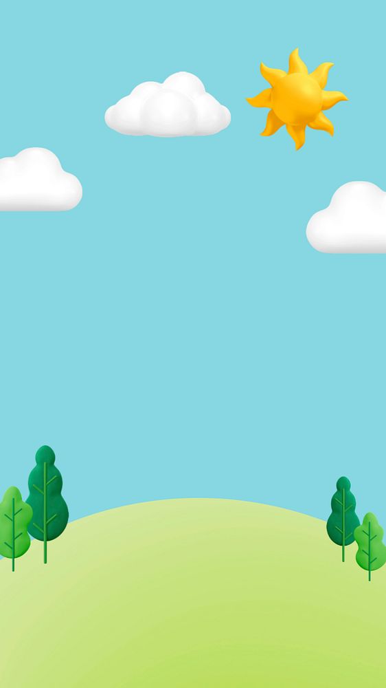 Cute 3D nature mobile wallpaper, landscape with blue sky, editable design