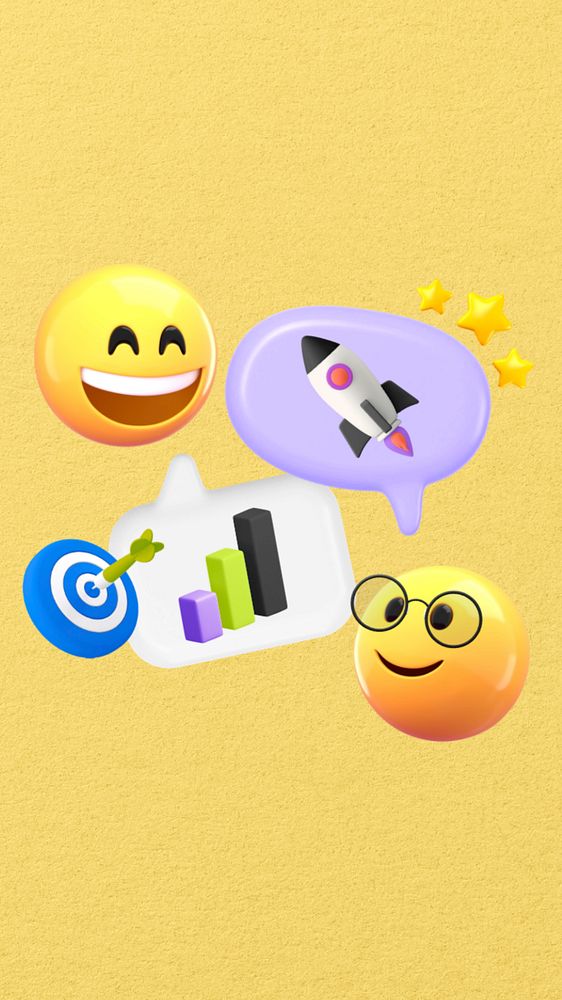 Yellow startup business iPhone wallpaper, 3D emoticons, editable design