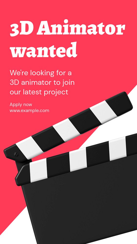 3D animator wanted Instagram story template, editable text and funky design