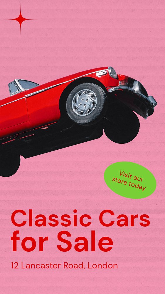 Classic car sale Instagram story template, editable text and funky design