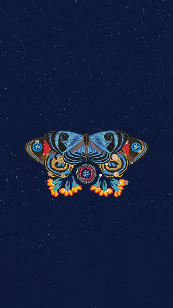 Vintage butterfly background, editable dark blue design, remixed from the artwork of E.A. Séguy