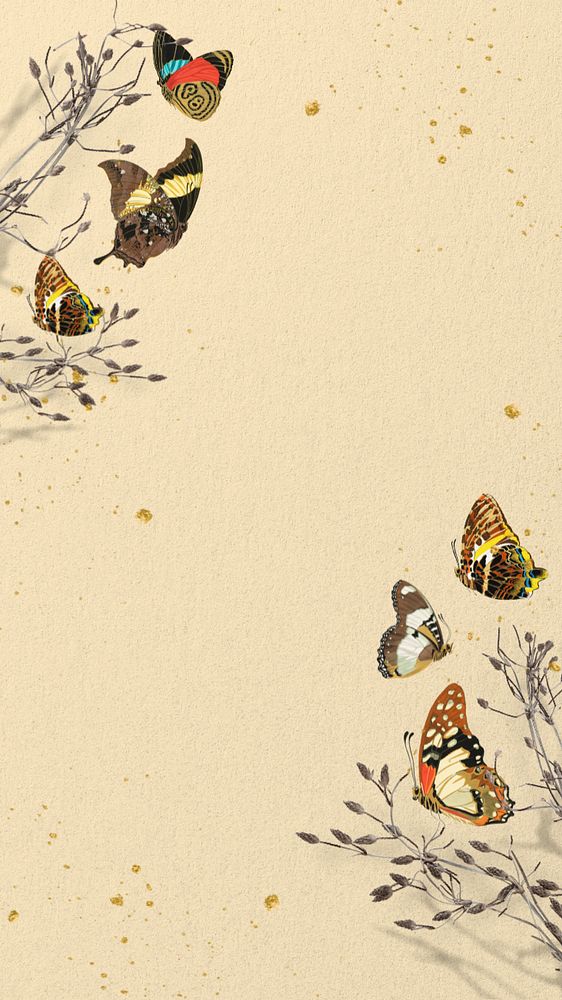 Vintage butterfly beige iPhone wallpaper, editable Autumn aesthetic