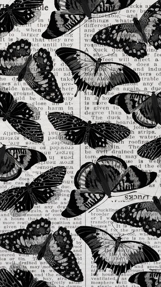 Black butterfly patterned iPhone wallpaper, editable vintage monotone design, remixed from the artwork of E.A. Séguy