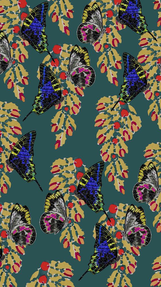 Vintage botanical butterfly background, editable pattern, remixed from the artwork of E.A. Séguy