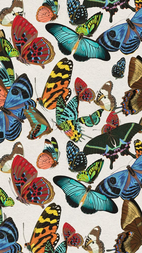 Exotic butterfly patterned mobile wallpaper, editable E.A. Séguy's vintage illustration, remixed by rawpixel