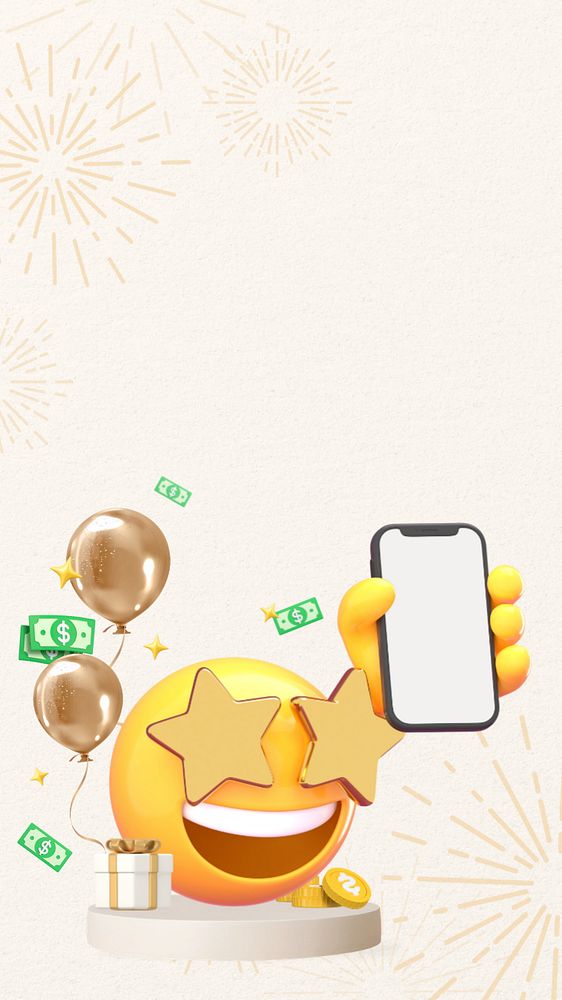 New Year cashback iPhone wallpaper, 3D emoji illustration