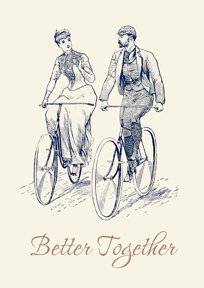 Couple on bikes poster template, editable vintage design  remastered and made editable by rawpixel