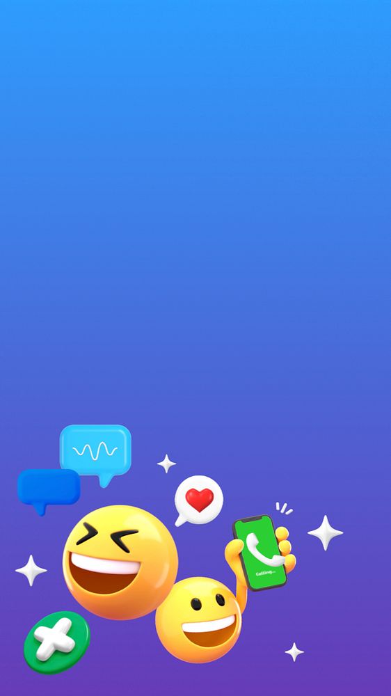 Social media savvy mobile wallpaper, 3D emoji illustration