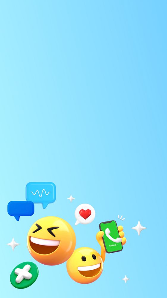 Social media savvy mobile wallpaper, 3D emoji illustration