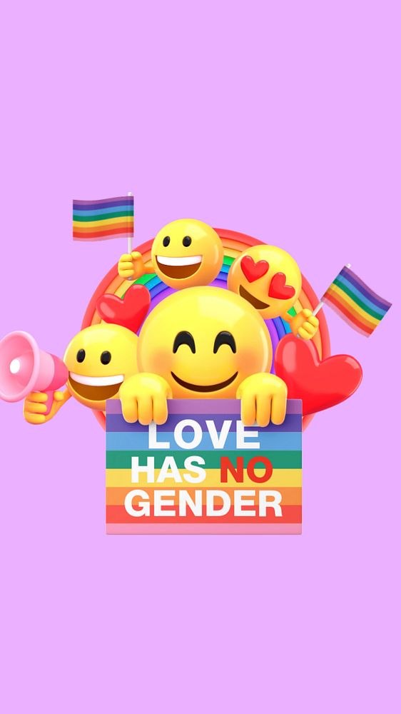 LGBT love phone wallpaper, 3D emoji illustration