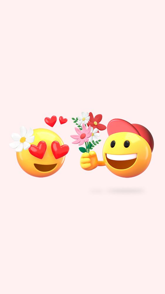 Love confession phone wallpaper, 3D emoji illustration