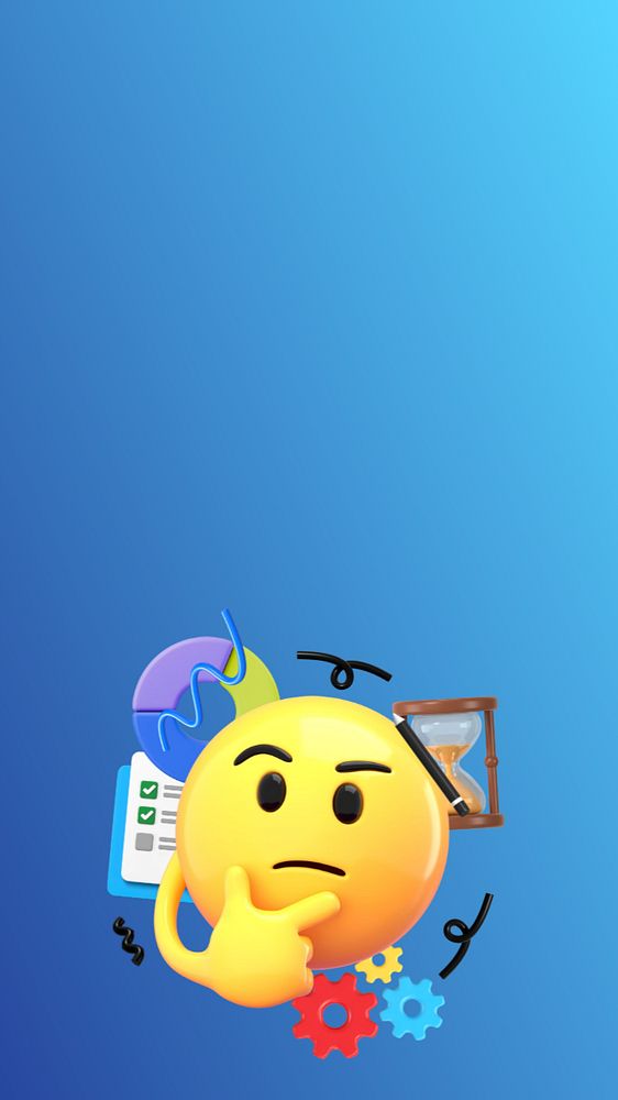 Innovative thinking blue phone wallpaper, 3D emoji illustration