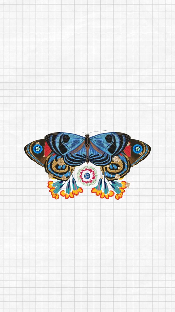 Vintage butterfly iPhone wallpaper, editable grid white background design, remixed from the artwork of E.A. Séguy