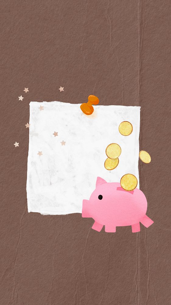 Editable finance iPhone wallpaper, piggy bank note paper collage design