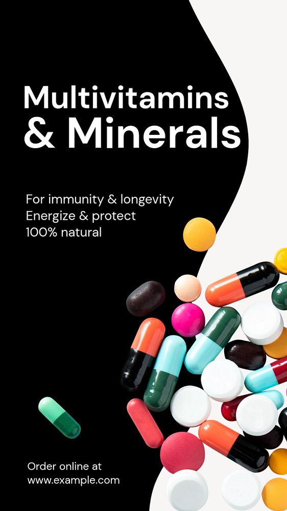 Multivitamins & minerals Instagram story template, editable text and funky design