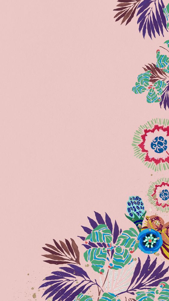 Flower border iPhone wallpaper, editable pink vintage design, remixed from the artwork of E.A. Séguy