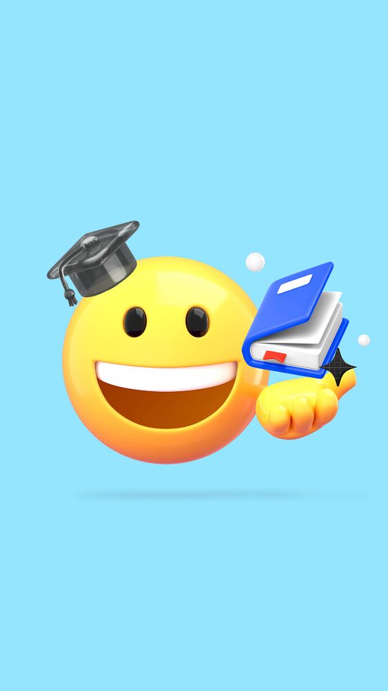 3D emoticon graduation iPhone wallpaper, 3D emoji illustration