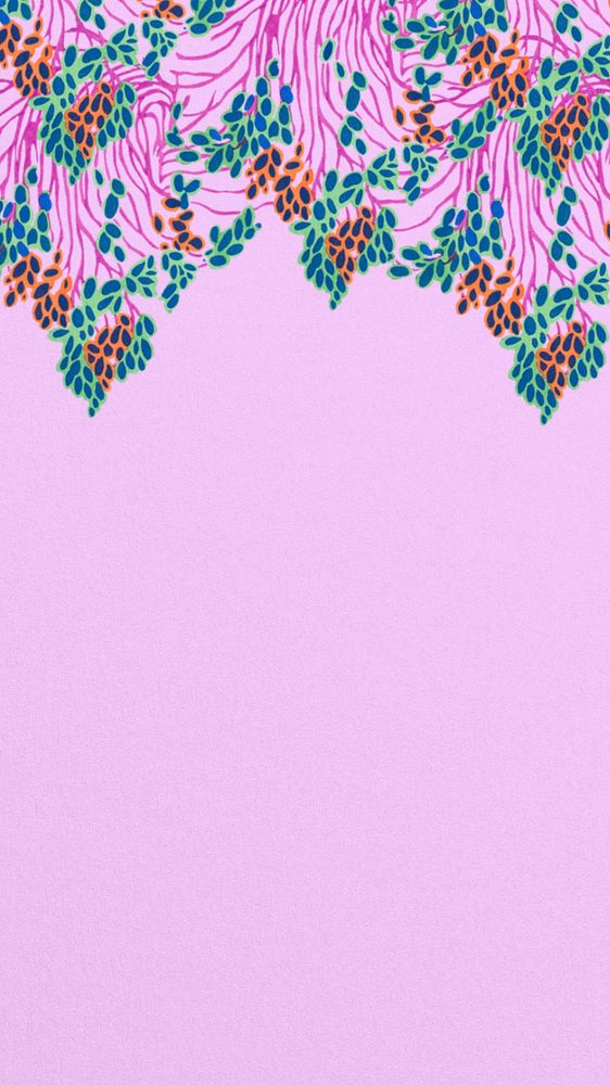 Floral border, pink iPhone wallpaper, editable vintage design, remixed from the artwork of E.A. Séguy