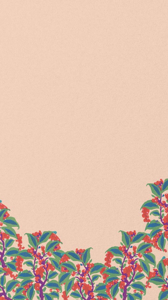 Botanical border, beige iPhone wallpaper, editable vintage design, remixed from the artwork of E.A. Séguy