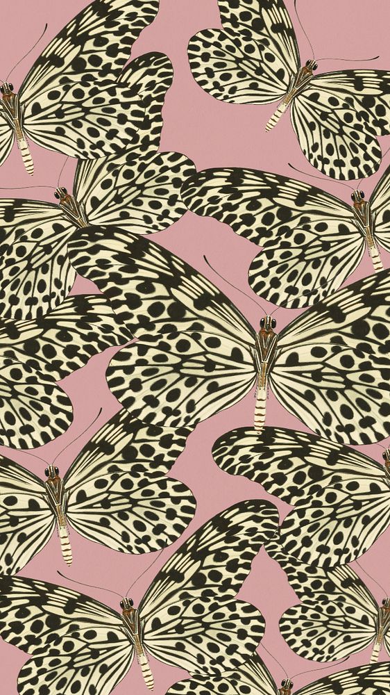 Vintage butterfly patterned phone wallpaper, editable E.A. Séguy's design, remixed by rawpixel