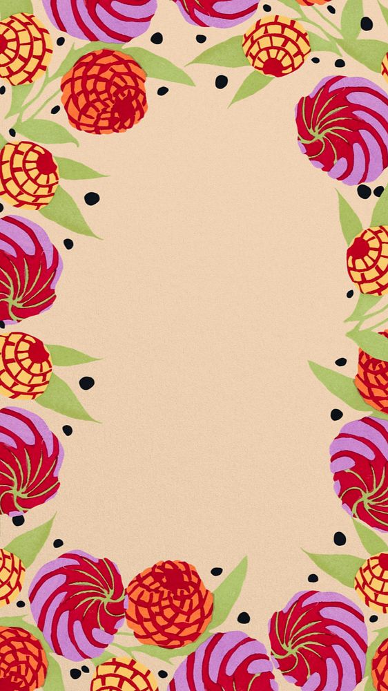 Floral frame, beige iPhone wallpaper, vintage botanical design, remixed from the artwork of E.A. Séguy