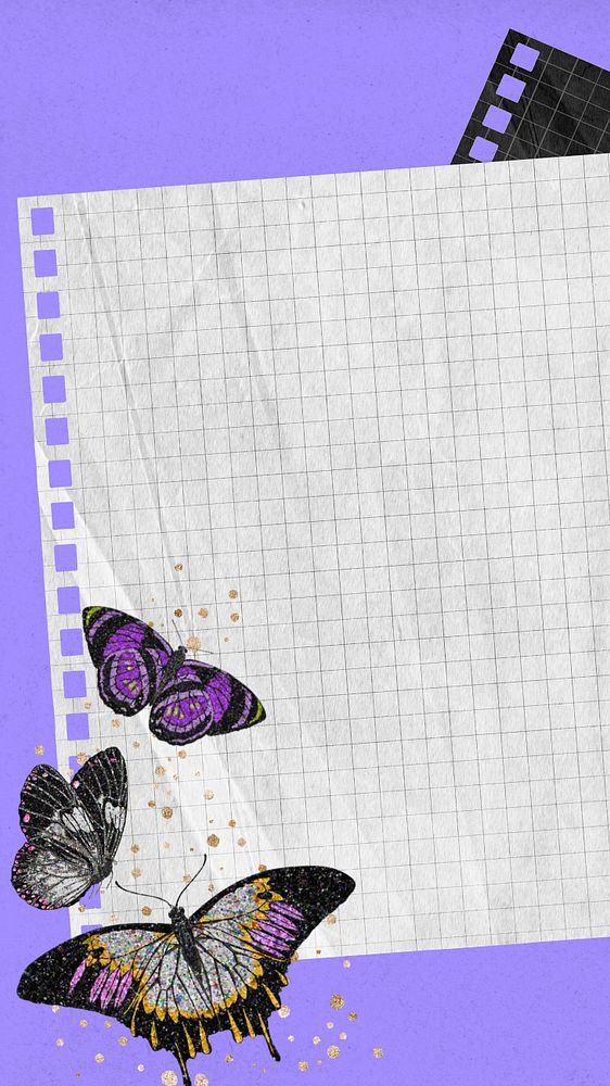 Aesthetic note paper iPhone wallpaper, editable E.A. Séguy's butterfly, remixed by rawpixel