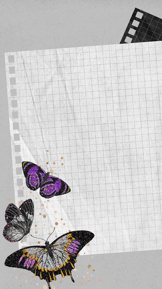 Aesthetic note paper iPhone wallpaper, editable E.A. Séguy's butterfly, remixed by rawpixel