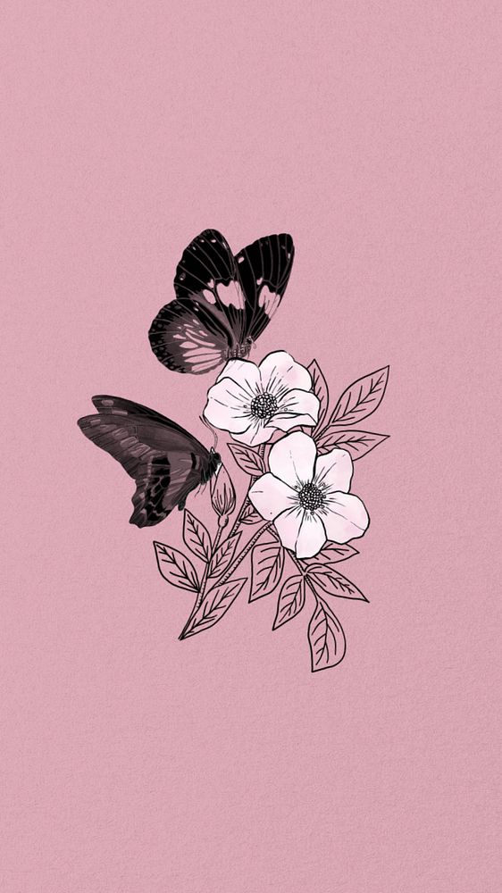 Vintage butterfly iPhone wallpaper, editable floral design, remixed from the artwork of E.A. Séguy