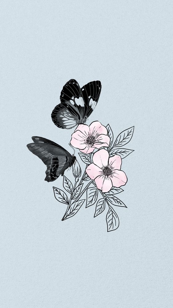 Vintage floral iPhone wallpaper, editable butterfly design, remixed from the artwork of E.A. Séguy