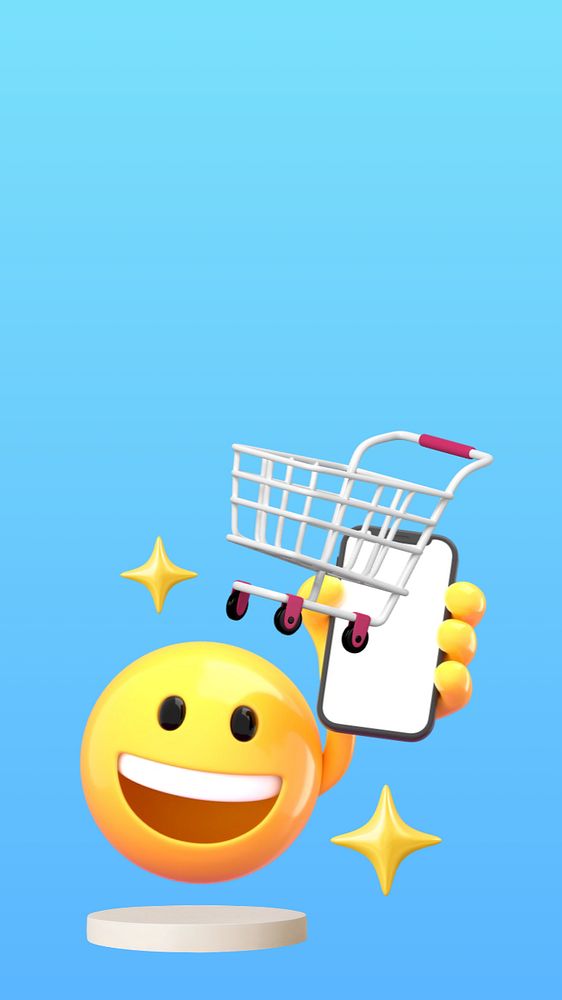 Online shopping iPhone wallpaper, 3D emoji illustration