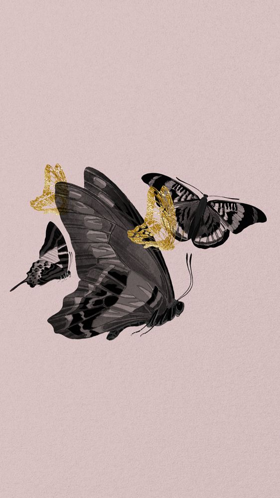Glittery butterfly iPhone wallpaper, editable aesthetic black design, remixed from the artwork of E.A. Séguy
