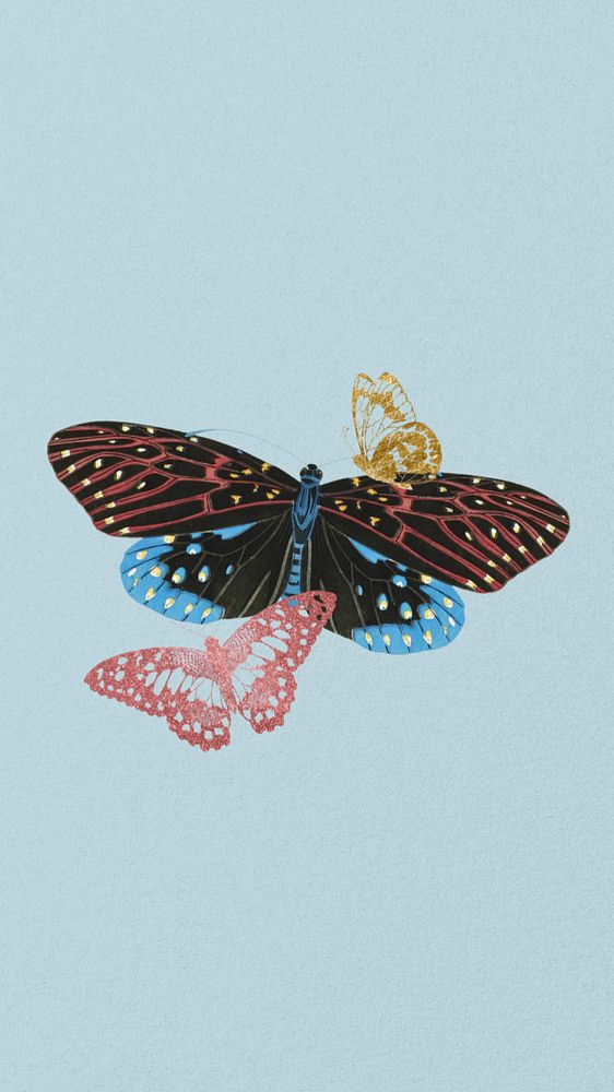 Vintage butterflies phone wallpaper, editable textured background, remixed from the artwork of E.A. Séguy