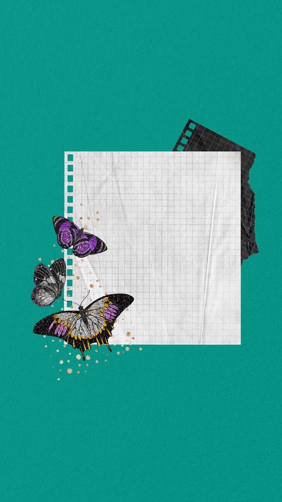 Aesthetic note paper mobile wallpaper, editable E.A. Séguy's butterfly illustration, remixed by rawpixel